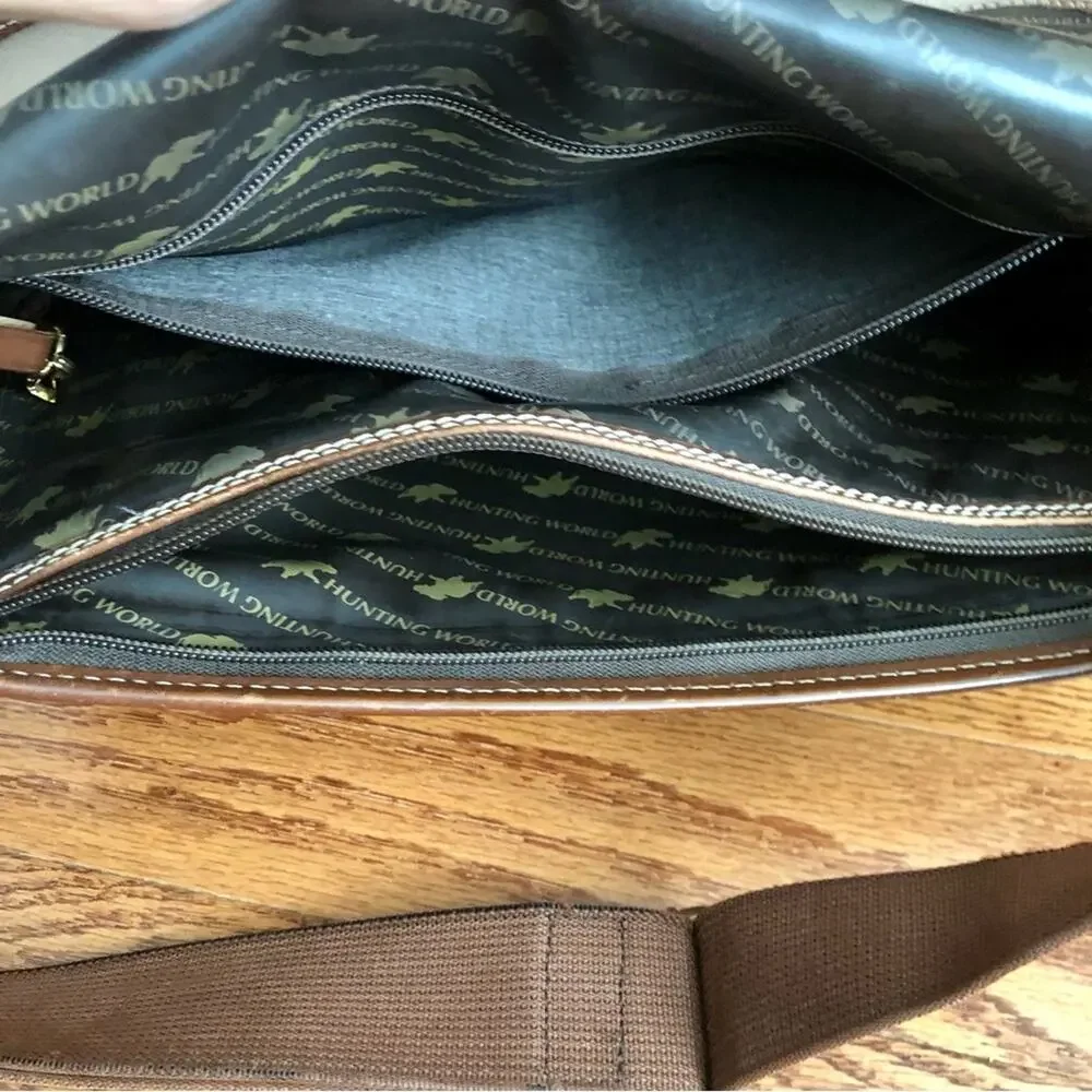Hunting World Authentic RARE Shoulder Canvass Leather Brown Tan Messenger Bag